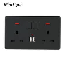 Minitiger pared toma de corriente doble Reino Unido toma de corriente conmutada 2.1A cargador USB de doble puerto indicador LED 146mm * 86mm Color negro 2024 - compra barato