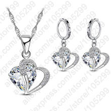 925 Sterling Silver Hearts Pendants Necklace Drop Earrings Jewelry Sets Bridal Wedding Jewellry For Women Girl 2024 - buy cheap