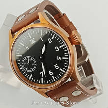 Relógio esterilizado corg17/43mm, mostrador preto, bronze, caixa banhada, vidro de safira, 6497, corda manual, relógio masculino 2024 - compre barato