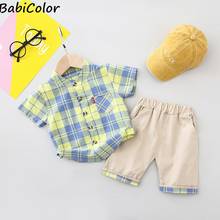 New Boy Summer Clothing Sets Short Sleeve Cotton Plaid Pocket T-Shirt+Shorts 2PCS Newborn Clothes Toddler Girl Sports suits 2024 - buy cheap