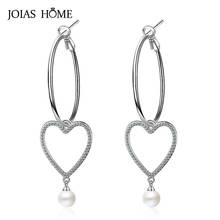 Joishome-pendientes largos con forma de corazón para mujer, joyería de plata 925, perlas a la moda, gotas para los oídos, accesorio elegante para boda 2024 - compra barato