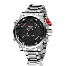 Relógio masculino, relógio de pulso dourado de quartzo, à prova d'água, display duplo, moda militar, 2020 2024 - compre barato