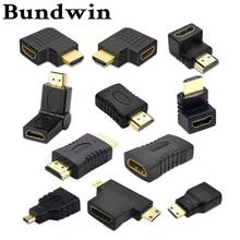 Bundwin HDMI Кабельный разъем адаптер 90 угловой угол левый правый вверх вниз мужской женский удлинитель, мини/микро HDMI адаптер 2024 - купить недорого