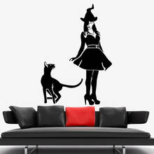 Halloween Wall Decal Witch Cat Pet Animal Halloween Witchcraft Vinyl Wall Sticker Living Room Home Deocration Wallpaper Z447 2024 - buy cheap