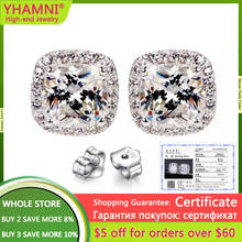 With Certificate Trendy Square Zircon Earrings Original Tibetan Silver 925 Jewelry Fashion Double Stud Earrings For Women 2024 - buy cheap