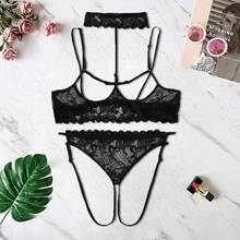 Conjunto de lingerie sensual feminina, plus size, sutiã aberto, sem crochê, tanga, roupa íntima, traje feminino erótico 2024 - compre barato