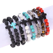 Natural Stone Cross Bracelet For Men Woman Energy Tiger Eye Stone Volcanic Stones Bangle Bracelets Health Jewelry 2024 - buy cheap