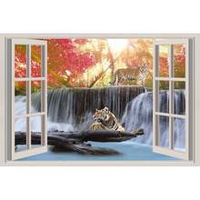 3D Hot Waterfall Tiger Window Frame Window Mural Vinyl Bedroom Vinyl Wallpaper Wall Decals Stickers Christmas Wall Sticker 2024 - buy cheap