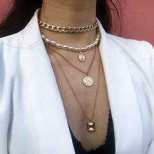 DIEZI-collar de perlas multicapa Vintage para mujer, gargantilla de cadena de monedas de Color dorado, collar llamativo para niña, joyería 2019 2024 - compra barato