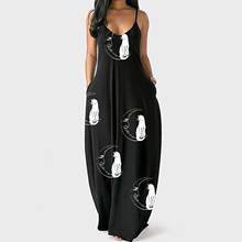 2021 Summer Moon And Cat Maxi Dress Women Sling Long Dress Lady Loose Pocket Sleeveless V Neck Casual Dress Robe Femme Sundress 2024 - buy cheap