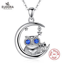 Eudora 925 Sterling Silver moon star Pendant Necklace wise owl Pendant with blue Crystal fine Jewelry for women party gift D585 2024 - buy cheap