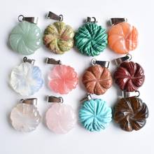Wholesale12pcs/lot  fashion assorted natural stone flower shape carved pendants for jewelry marking  free shipping 2024 - buy cheap