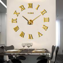Relógio de parede 3d diy com numerais romanos, sem moldura, superfície de acrílico, espelho adesivo, decoração de escritório, casa, escola 2024 - compre barato