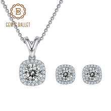 GEM'S BALLET 925 Sterling Silver Bridal Jewelry Set 4 prong Square Pendant Halo VVS1 Moissanite Necklace Earrings Set For Women 2024 - buy cheap