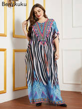 Women Casual Batwing Sleeve Floral Print Chiffon Dress African Dashiki Loose Abaya Kaftan Ramadan Robe Moroccan Gown Maxi Dress 2024 - buy cheap