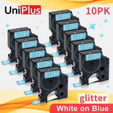 UniPlus-Cinta de impresora de brillo para máquina de escribir Dymo, cinta de 12mm D1 Compatible con máquina de escribir Dymo, color blanco sobre azul brillante, 210D, 10PK 2024 - compra barato