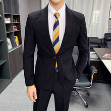 Men's Suit 2 Piece New Solid Wedding Groom Suits Male Slim Fit Blazers Pants Single Button Belt Business Formal Suit 2024 - buy cheap