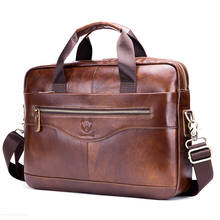 Nesitu-maletín de piel auténtica para hombre, de 14 pulgadas bolso para portátil, de cuero natural, color marrón, M044 2024 - compra barato
