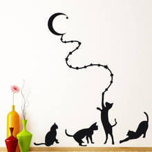 Adesivo de parede colado quatro gatos com a lua, para sala de estar, escada, decoração de casa, mural, decalques, wallpaper, papel de parede, adesivos de animais 2024 - compre barato