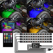 Lâmpada led para ambiente interno de carro, luz de led colorida com faixa de luz decorativa para os pés, com usb, controle remoto sem fio para música, lâmpada com múltiplos modos 2024 - compre barato