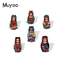 New Arrival Punk Style Russian Doll Acrylic Badge Pin Punk Rock Russian Girls Doll Good Luck Epoxy Resin Lapel Pins 2024 - buy cheap