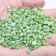 Grass Green AB 1.5-12mm Half Round ABS Resin Pearls Flatback Non Hotfix Glue On Beads For Crafts Scrapbooking Decorations 2024 - buy cheap