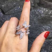Anel cor de prata e borboleta, formato de anel, zircônia, joias femininas, joias para festa de casamento com anel ajustável 2024 - compre barato