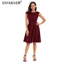 Enyuever vestido vintage feminino, roupa de verão 2021, robe com laço, elegante, para negócios, festa, retrô 2024 - compre barato