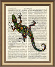 Pintura de pared en lienzo con Diccionario de lagarto, Póster Artístico de Animal, imágenes impresas, decoración del hogar, dormitorio, Página de Libro Vintage, colgante de pared 2024 - compra barato