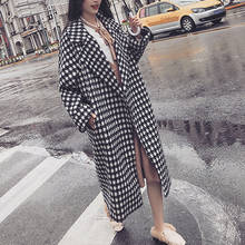 Bella Philosophy autumn winter women plaid Wool Coat ladies Loose Long Woolen Coats Winter Trench Overcoat 2024 - buy cheap