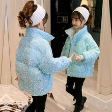 NEW Girls Cotton Winter Fashion shiny sequins jacket&Outwear,Children Cotton-padded Jacket Girls Winter Warm Coat bling bling 2024 - buy cheap