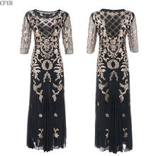 Vintage 1920s Long Formal Dress See-Through Half Sleeve Embroidery Floral Sequin Party Dress Sexy Maxi Dress Vestido 2024 - buy cheap