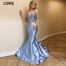 LORIE 2 Pieces Prom Dresses Mermaid Lace Top Satin Skirt Light Blue Evening Gowns Long Elegant Princess Formal Party Dresses 2024 - buy cheap
