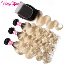 KLAIYI Hair Brazilian T1B613 Body Wave With Closure 4 PCS Remy Hair Weave Bundles With Closure Human Hair 3 Bundles With Closure 2024 - buy cheap