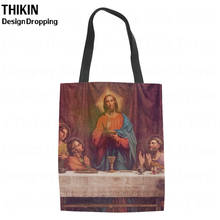 THIKIN Women Canvas Tote Christian Jesus Pattern Print Shoulder Bags Causal Female Simple Ladies Shopping Bag Capacity Handbags 2024 - buy cheap