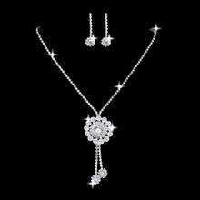 Trendy Female Flower Crystal Jewelry Set Charm Silver Color Wedding Dangle Earrings For Women Dainty White Zircon Chain Necklace 2024 - buy cheap