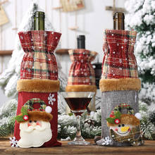 Рождественская сетка, Санта Клаус, снеговик, олень, Рождественская Крышка для бутылки вина, Подарочный мешок, льняные изделия для рождества, Нового года, вечерние украшения 2024 - купить недорого