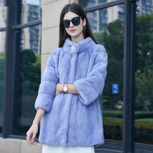 Casaco de pele de vison genuíno, casaco feminino de médio comprimento e colarinho natural para inverno 2024 - compre barato
