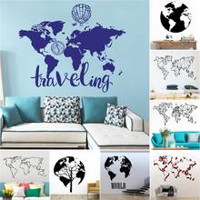 WallArt World Map Vinyl Wall Sticker For Living Room Bedroom Decor Office Decoration Accessories Map Wallpaper Murals 2024 - buy cheap