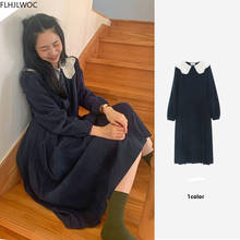 Korean Chic Fashion Clothing Womens Winter Spring Preppy Style Japan Girls Solid Black Long Retro Vintage Dress Feminine Vestido 2024 - buy cheap