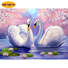 Pintura de diamante 5D DIY de flores de cisne, punto de cruz de Animal, Cuadrado mosaico completo, bordado 3D, regalos de boda de amor personalizados 2024 - compra barato