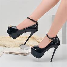 Peep toe fivela feminina de festa, sapatos baixos de couro envernizado sexy, plataforma fina, sapatos de trabalho femininos pretos 2024 - compre barato