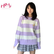 Harajuku Cute Women's Sweater Autumn Korean Style Purple Knitted Jumper Winter Vintage Striped Long Sleeve Pink Pullover Top 2024 - buy cheap