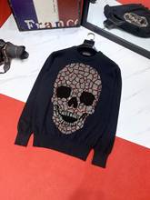 Luxury Top Quality Men's Sweater Rhinestone Thick Oversized Pullover Personality Autumn Color Burst Skull 2024 - buy cheap
