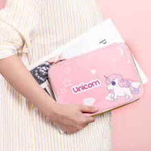 New Kawaii Pencil Case Cute Unicorn Dinosaur PU Pencil Box Big Layered Storage Bag for Ipad Pencilcase School Stationery Gift 2024 - купить недорого