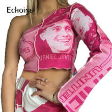 Echo ine 2021 top feminino sexy tomara que caia assimétrico camiseta retalhos tricô camiseta festa clube y2k manga comprida top crop 2024 - compre barato