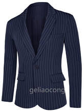 Blazer masculino listrado azul marinho, casaco terno plus size 6xl 2024 - compre barato