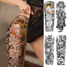 Водостойкая временная татуировка на всю руку, наклейка, буддийские бодхисаттвы, лотос, татуировки для тела, женский боди-арт, искусственный рукав, тату для мужчин 2024 - купить недорого