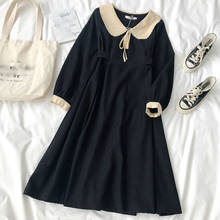 Vestido negro de manga larga con cuello de muñeca, primavera y otoño, estilo coreano, cintura suelta, temperamento, longitud media, 2021 2024 - compra barato