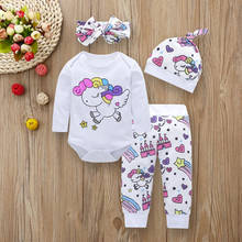 Newborn Infant Toddler Baby Girl Clothes Sets Infant Unicorn Pegasus Star Castle Tops+Pants+Hat+Headband 4PCS Baby Girl Clothing 2024 - buy cheap